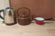 Original enamel kettle &amp; small enamel saucepan
