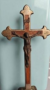 Antique French Altar Crucifix with Memento Mori Skull and Crossbones
