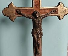 Antique French Altar Crucifix with Memento Mori Skull and Crossbones