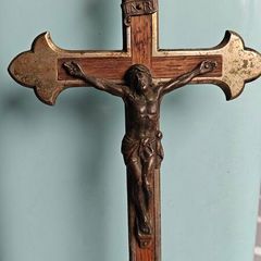 Antique French Altar Crucifix with Memento Mori Skull and Crossbones