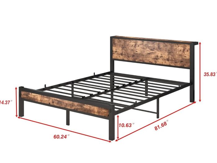 King Size Bed Frame with Storage Wooden Headboard