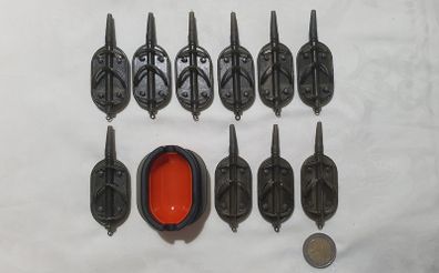 NEW - Size L - Set of 10 Mixed Weight (3x20g) + (7x40g) - ARC Flat Method Feeders + Quick Release Mould - Carp Tench Bream Feeder Method Pellet Dumbells Hybrid Roach