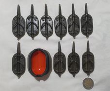 NEW - Size L - Set of 10 Mixed Weight (3x20g) + (7x40g) - ARC Flat Method Feeders + Quick Release Mould - Carp Tench Bream Feeder Method Pellet Dumbells Hybrid Roach