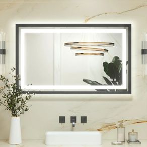 Black Bathroom Mirror with Led Lights 60x80cm, Antifog Vanity Mirror Black Frame Back and Front Lit 3 Colour Dimmable Illuminated Wall Mounted Rectangle Digital Mirrors