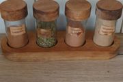 Vintage Glass Herb Jars + Holder