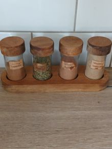Vintage Glass Herb Jars + Holder