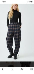 Zara Navy Check Cargo Trousers