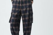 Zara Navy Check Cargo Trousers