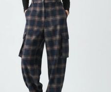 Zara Navy Check Cargo Trousers