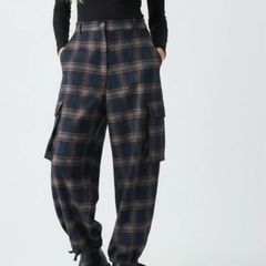 Zara Navy Check Cargo Trousers