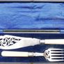 Vintage Boxed set of Faux Bone Handled Fish Servers with Hallmarked Silver Collars - 2 Pieces Image 2