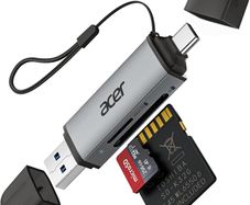 acer SD Card Reader, USB C & USB 3.0 Memory Card Reader Adapter Supports SD/Micro SD/SDHC/SDXC/MMC, Compatible with iPhone 15 Pro, MacBook Pro/Air, iPad Pro 2021, Galaxy S22, Pixel, XPS 13, etc.