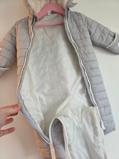 3-6m, The Little White Company Grey Bear Snowsuit