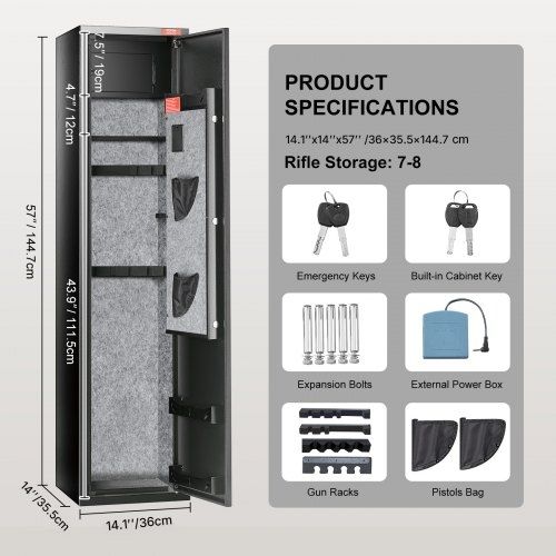5 Rifles Gun Safe, Rifle Safe with Fingerprint & Digital Lock, Gun Storage Cabinet with Built-in Storage Locker, Removable Storage Shelf for Home Long Gun and Pistols