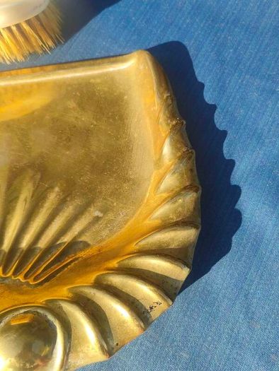 Victorian brass crumber and bone handled brush