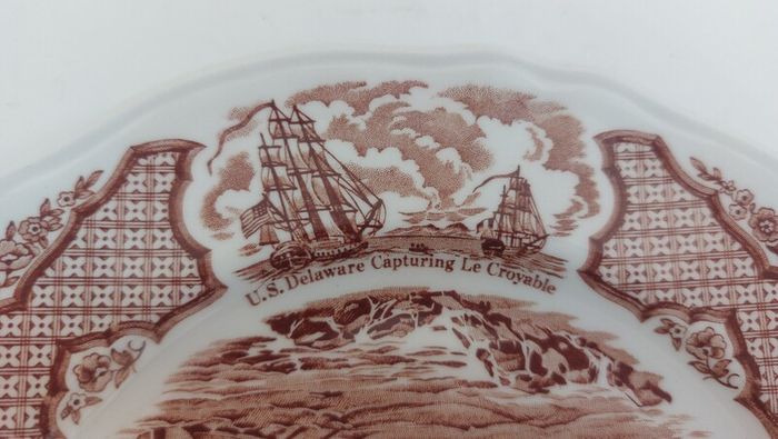 Fabulous Vintage 35 Piece Brown and White Fair Winds, Historical Scenes of Chinese Export to America Dinner Service by Alfred Meakin, Staffordshire