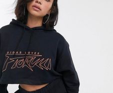 ADIDAS X FIORUCCI Black Cropped Sweatshirt Hoodie Size 10!