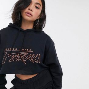 ADIDAS X FIORUCCI Black Cropped Sweatshirt Hoodie Size 10!