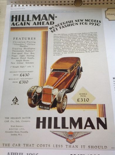 1986 History of Advertising Calendar-10 Vintage Advertising Prints-Automobiles