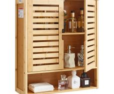 Bathroom Wall Cabinet, 2 Doors and Adjustable Shelf, Over the Toilet Storage Medicine Cabinet Wall Mounted, Hanging Organizer with Shelves