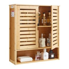 Bathroom Wall Cabinet, 2 Doors and Adjustable Shelf, Over the Toilet Storage Medicine Cabinet Wall Mounted, Hanging Organizer with Shelves