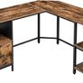 L-shaped computer desk vintage brown-black desk, L-shaped computer desk, office table with cabinet and hanging registry, 2 shelves, home office, space- Image 3