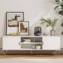 White Wood TV Stand for up to 65 Inch TV, 137cm TV Unit with 2 Cabinets and Open Shelves, Modern TV Console Table for Living Room,53.9 x 15.0 x 18.9 inches Image 6