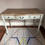 Vintage Curved 3-Drawer Writing Desk, Solid Wood Top & Painted Base Image 2