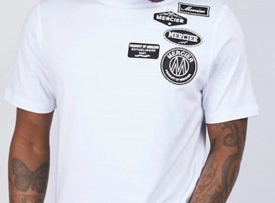 Mens tshirt top Mercier white with black badges XS