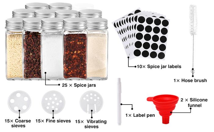 25pcs Spice jars organizer Kitchen spice rack seasoning pots set salt and pepper spice tools bottle