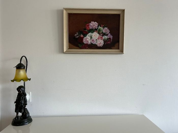 Floral still life oil painting in wooden frame