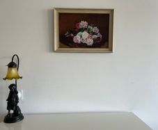 Floral still life oil painting in wooden frame
