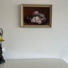 Floral still life oil painting in wooden frame