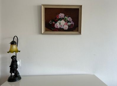Floral still life oil painting in wooden frame