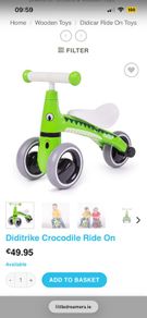 Kids green tricycle bike Diditrike Crocodile ride on