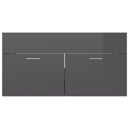 Sink Cabinet with Built-in Basin High Gloss Grey Chipboard