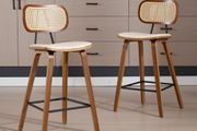 Set of 2 Rattan Bar Stools for Kitchen, Bar Chair, Counter Stool, PU Leather