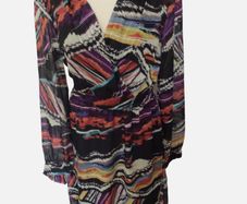 Zapara Ladies black & multicolured chiffon wrap dress size 10 includes post