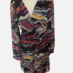 Zapara Ladies black & multicolured chiffon wrap dress size 10 includes post