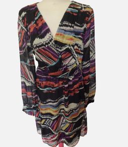Zapara Ladies black & multicolured chiffon wrap dress size 10 includes post