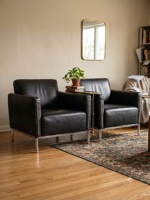 Black Leather & Chrome Armchairs (Swedish)