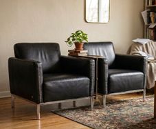 Black Leather & Chrome Armchairs (Swedish)