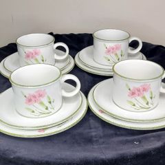 Set of 4 Midwinter Stonehenge Wild Oats Trio Tea Cup Saucer Plate Sets Vintage