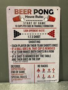 Beer Pong House Rules Tin Metal Sign