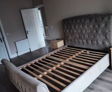 Tuffed Velvet Sleigh Bed King Size
