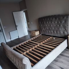 Tuffed Velvet Sleigh Bed King Size
