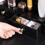 Dressing Table with 7 Drawers, Dressing Table with Padded Stool, 3-Piece Folding Mirror with Chain Hook, 4 Open Compartments, 2 Narrow Compartments for Brushes, Wooden Legs, Black Image 5