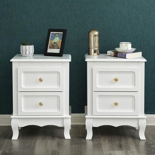 Set Of Two Bedside Lockers White