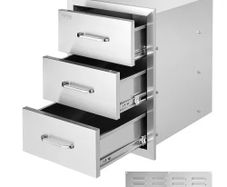 Outdoor Kitchen Drawers 16\" W x 21.5\" H x 18\" D, Flush Mount Triple Access BBQ Drawers with Stainless Steel Handle, BBQ Island Drawers