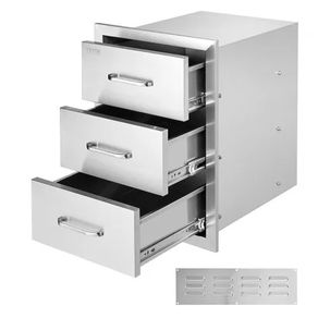 Outdoor Kitchen Drawers 16\" W x 21.5\" H x 18\" D, Flush Mount Triple Access BBQ Drawers with Stainless Steel Handle, BBQ Island Drawers